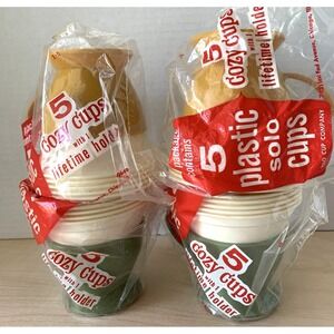 Vtg 1970s Solo Cozy Cups LOT of 4 + 20 Refill Retro MCM Avocado Green Gold NIP